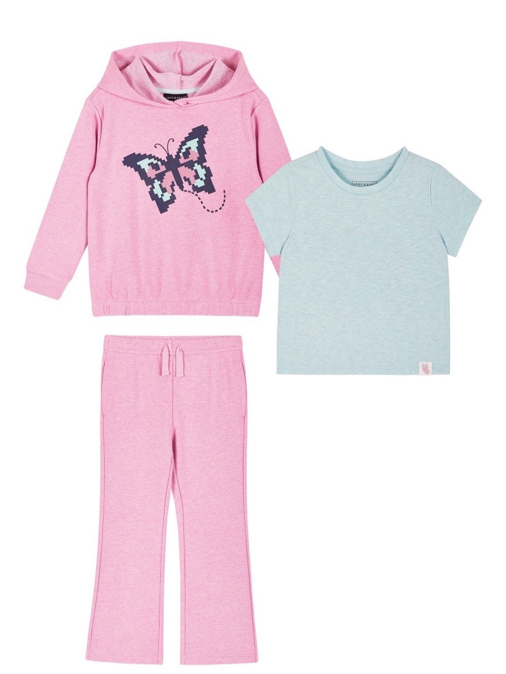 Andy & Evan Pink Butterfly Hooded and Tee Set （3-piece）